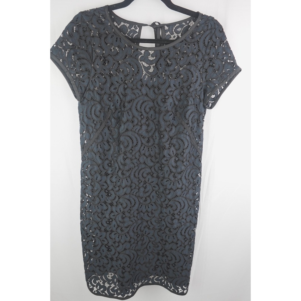 LOFT Ann Taylor Black Lace Overlay Sheath Dress Size 6 Short‎ Sleeve Cocktail